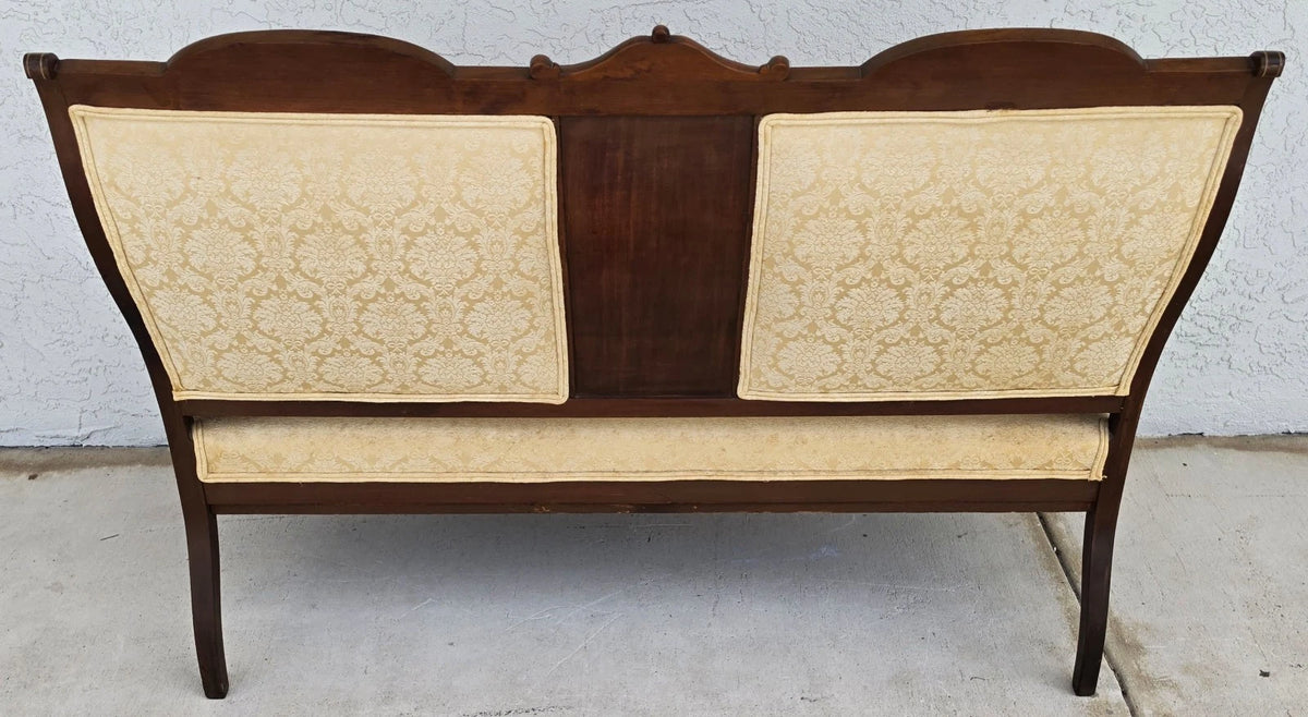 Antique Edwardian Inlaid Mythical Griffin Mahogany Double-Chair-Back Settee