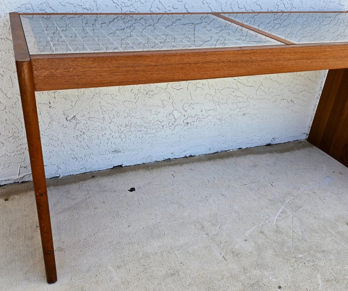 Vintage Komfort Danish Lattice Pattern Teak and Glass Console Table