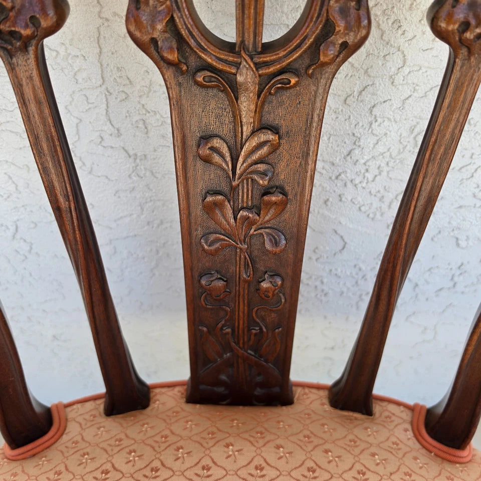 19th Century Antique Art Nouveau Edwardian Carved Walnut Armchair