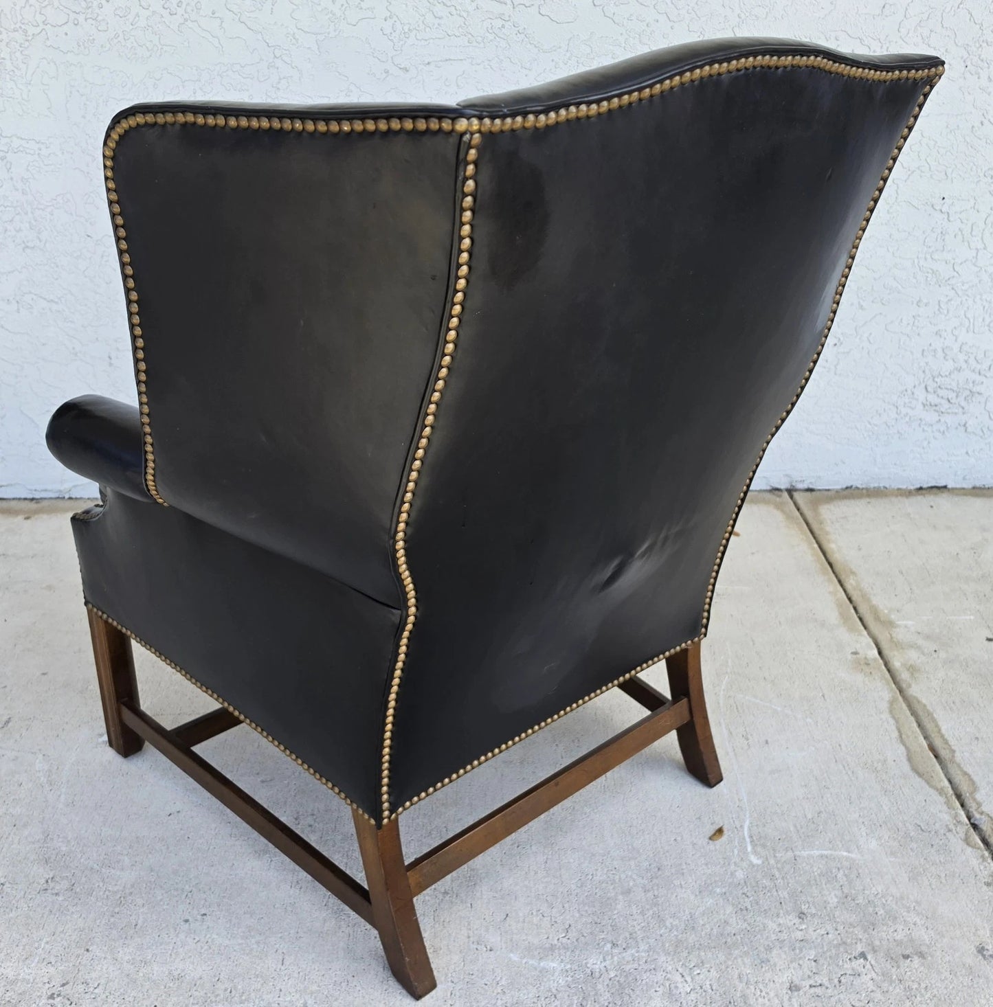 Classic Georgian Chippendale Black Leather Wingback Library Gentlemans Armchair