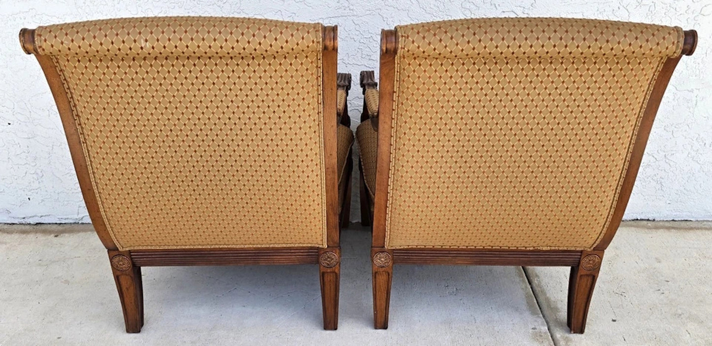 Ethan Allen Regency Style Bergere Lounge Armchairs Pair