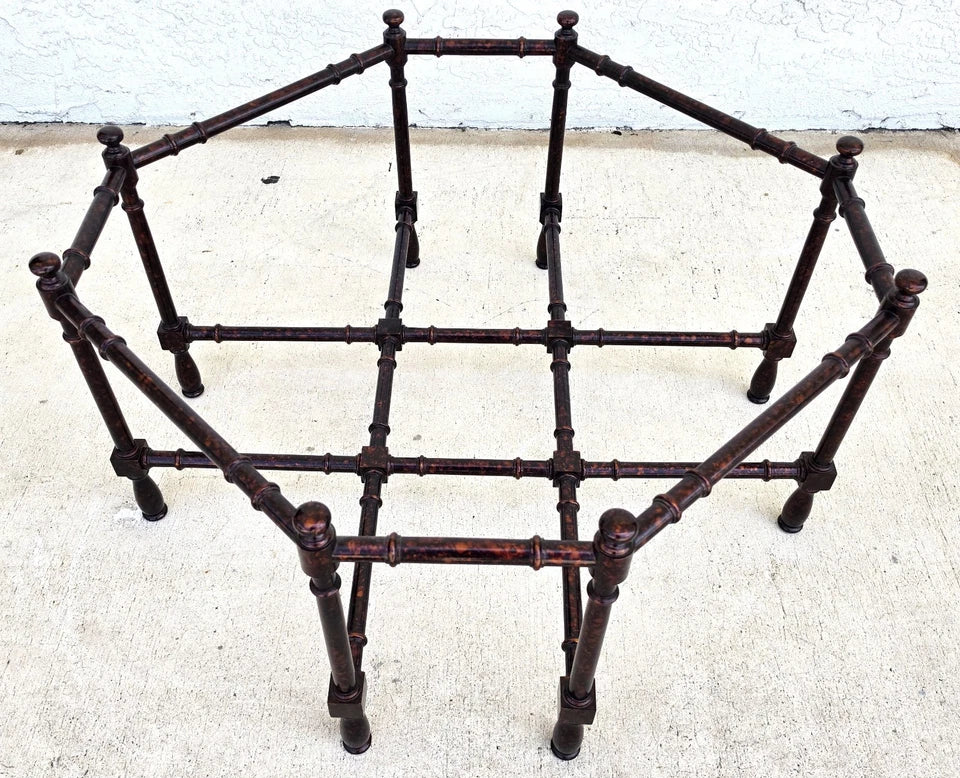 Vintage Baker Style Tortoise Shell Faux Bamboo & Glass Coffee Table