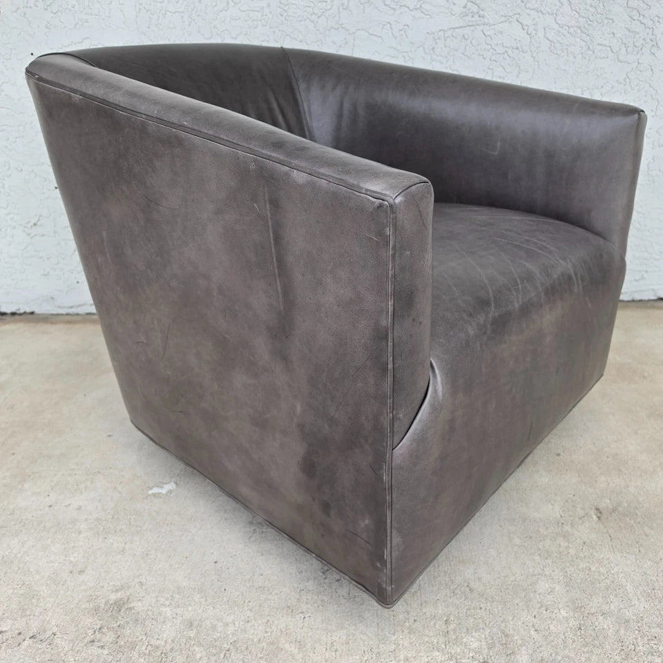 Restoration Hardware 1950s Italian Shelter Arm Leather Swivel Club Chair RH