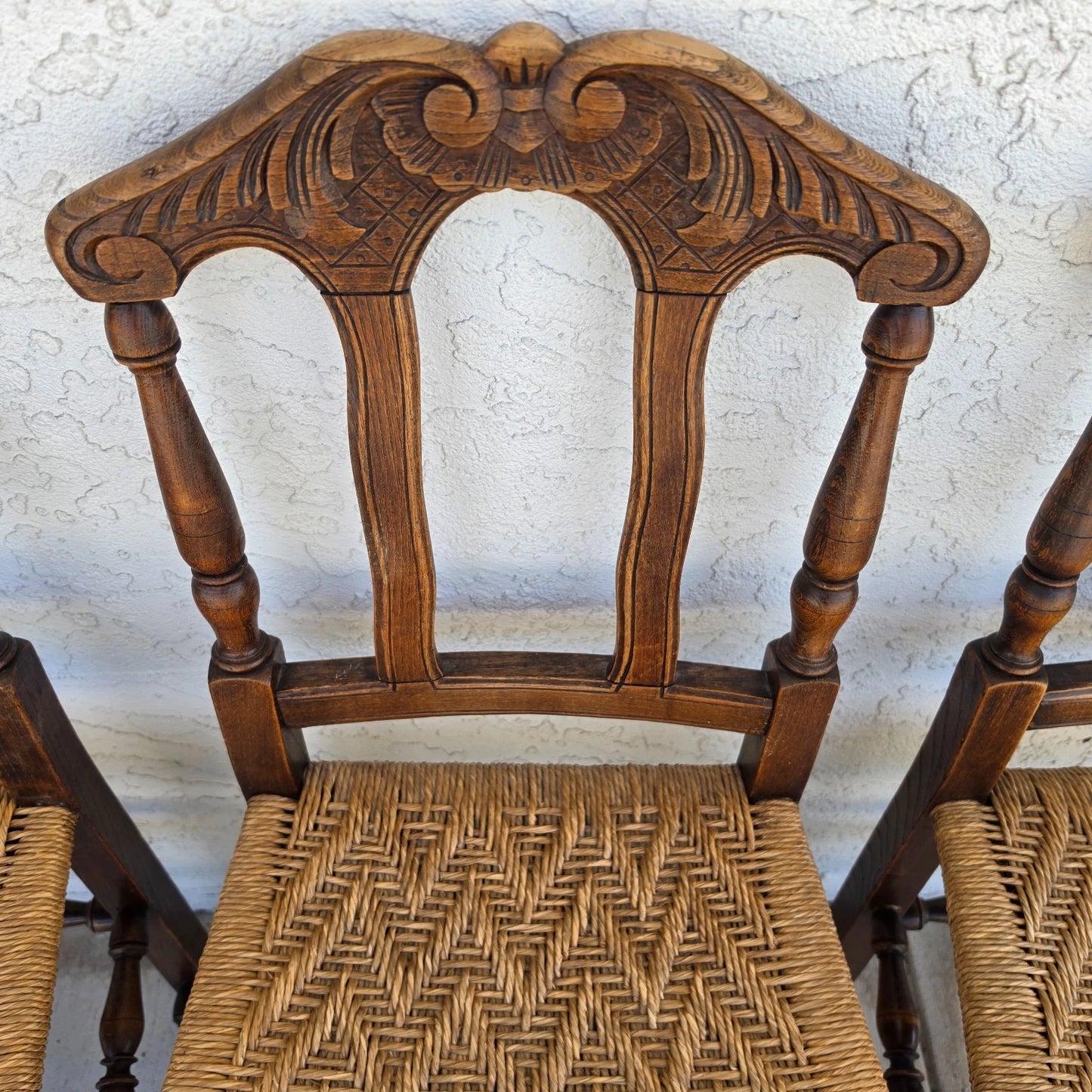 Antique 1800s Provençal Dining Chairs with Rope Seats Set of 4