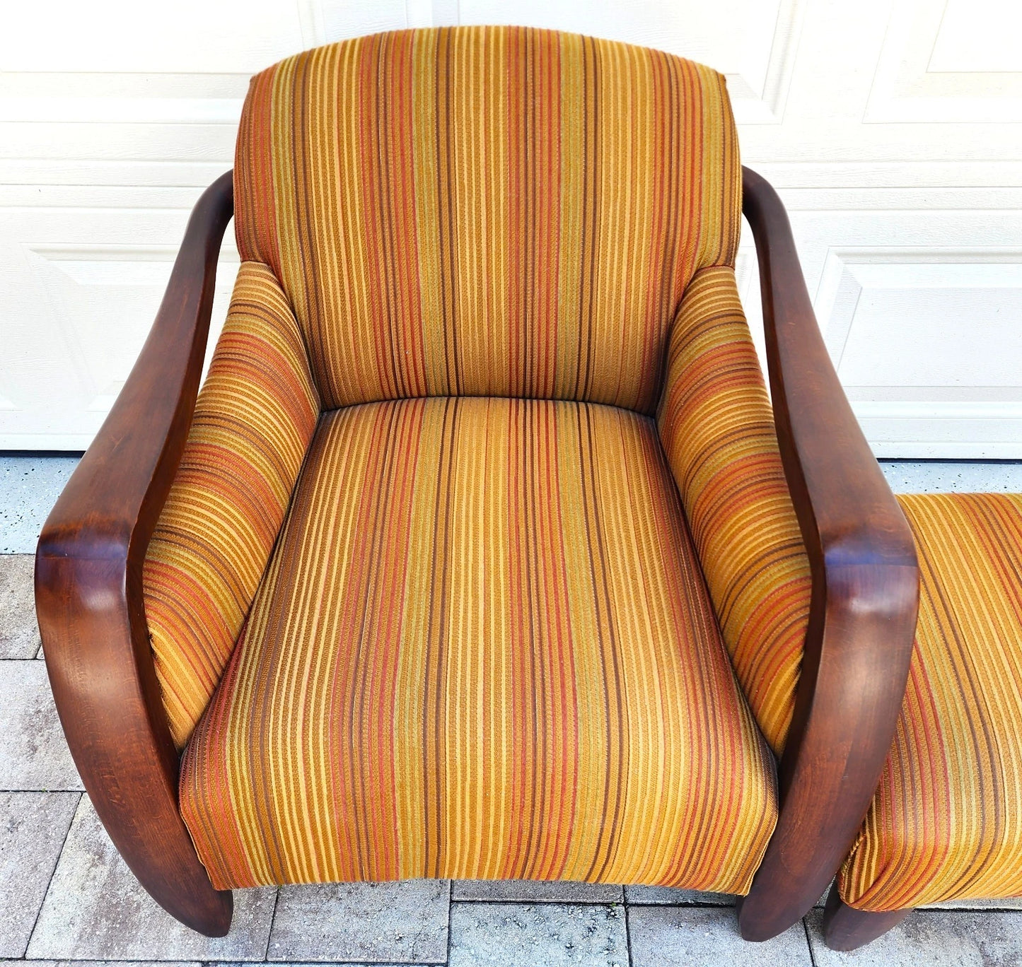 Vintage MCM Club Lounge Armchair & Ottoman Art Deco A Pair