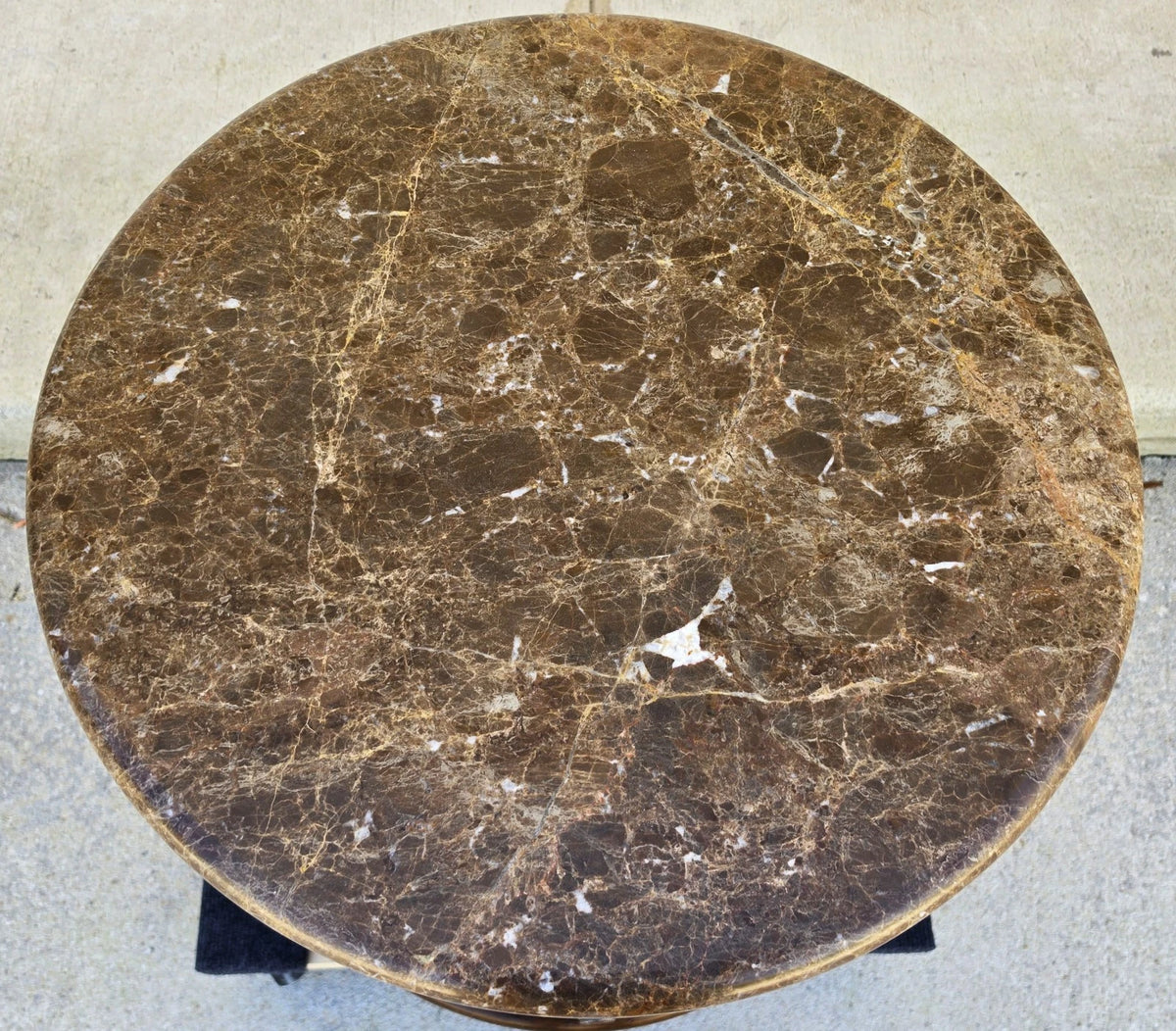 Vintage Round Brown Marble Top Drum Side Center Table With Storage Cabinet