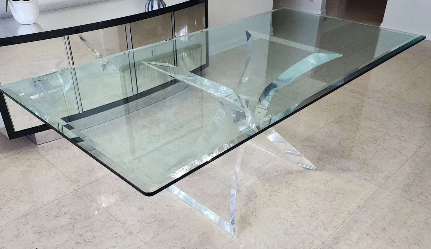 Lion in Frost Lucite & Glass Dining Table Signed 1970s