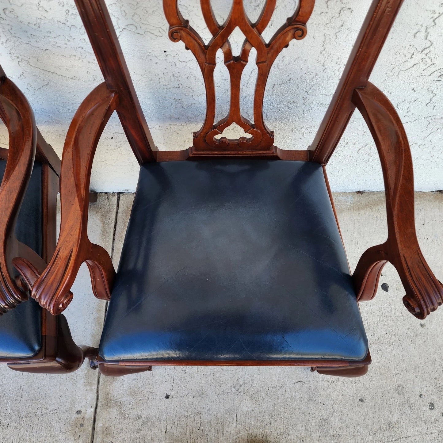 Councill Chippendale Mahogany & Leather Dining Chairs Set of 4