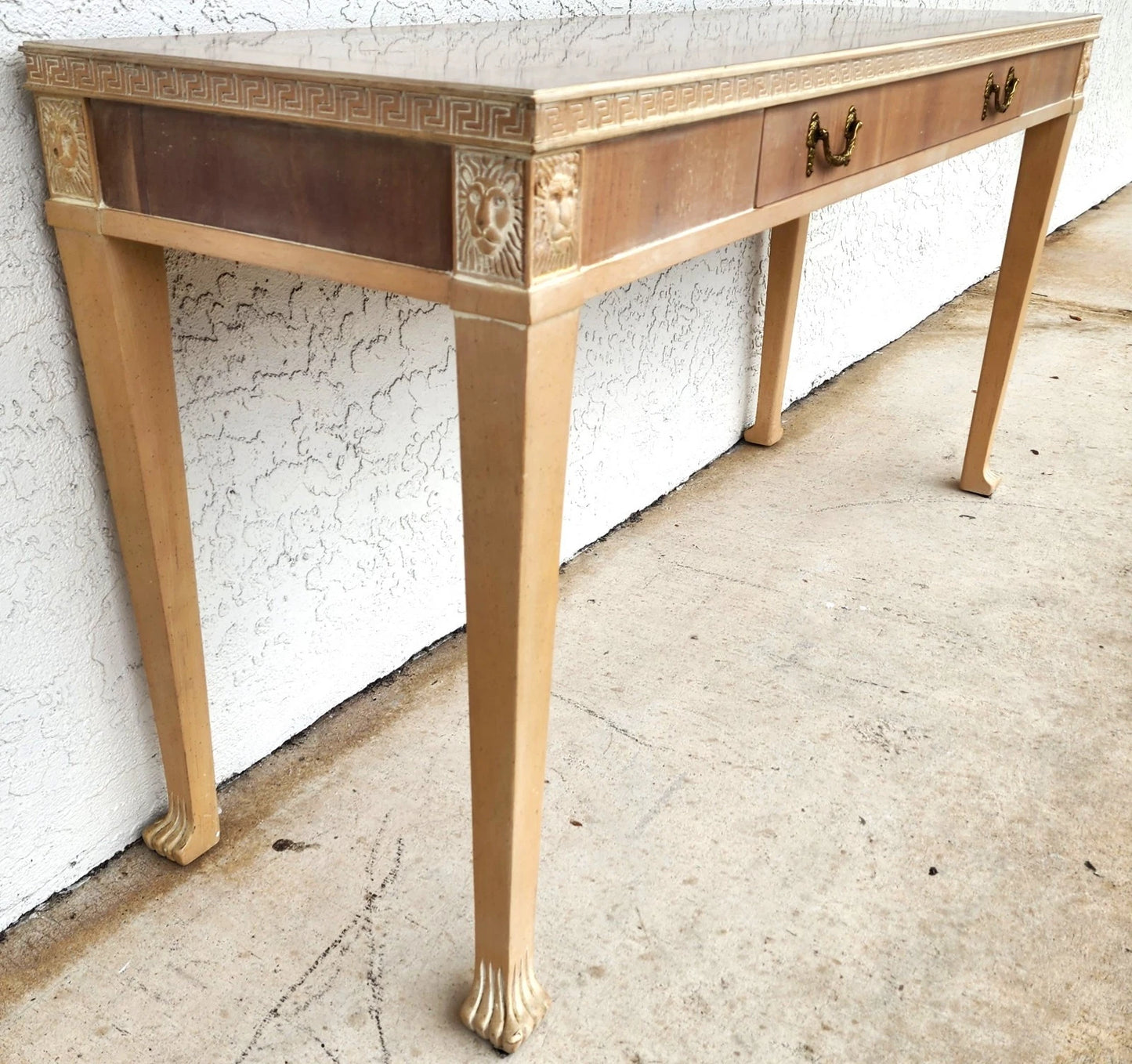 Italian Neoclassical Console Table Lion Heads Greek Key Vintage