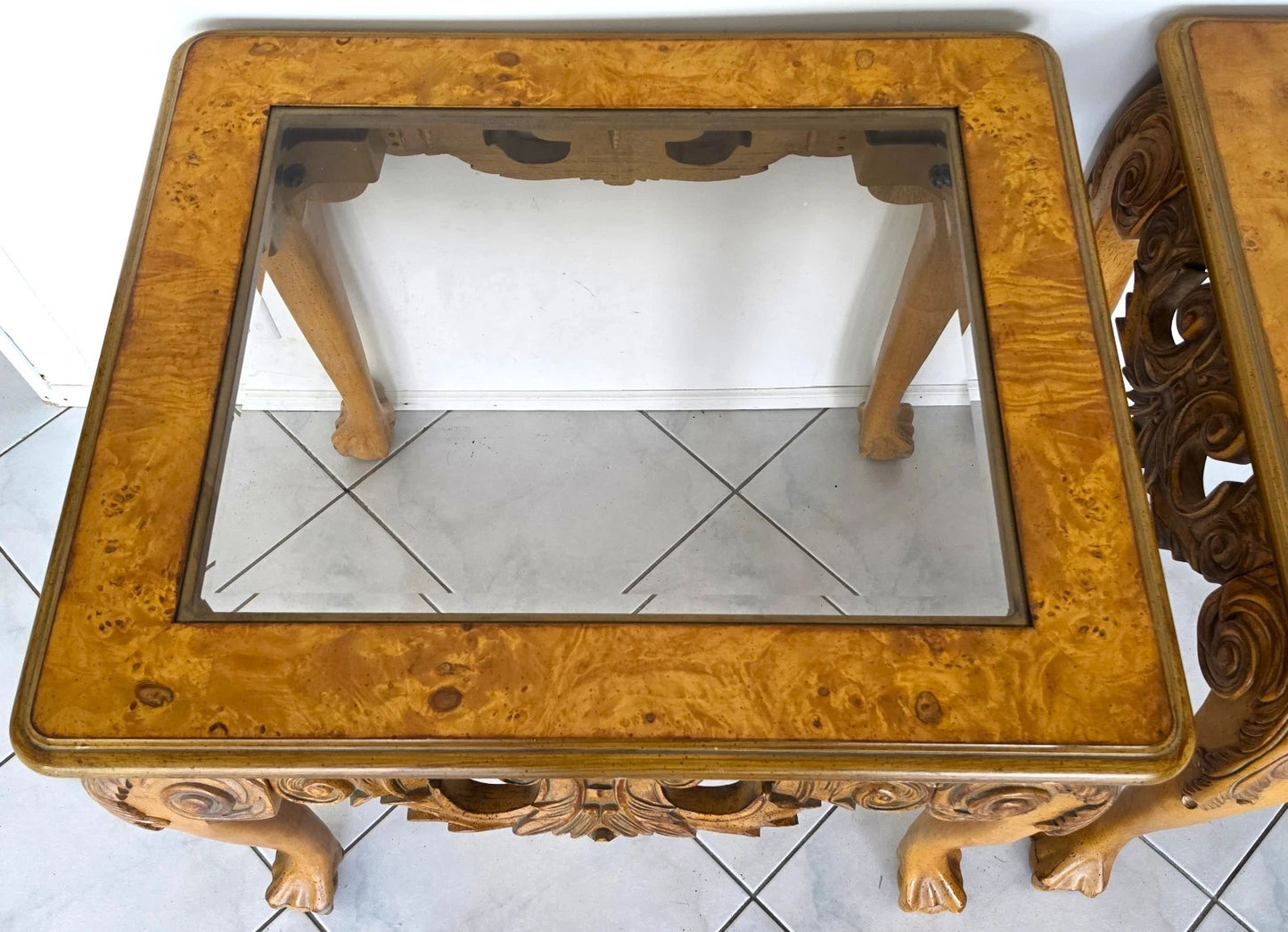 Chippendale Queen Ann Revival Style Solid Wood Side End Tables A Pair