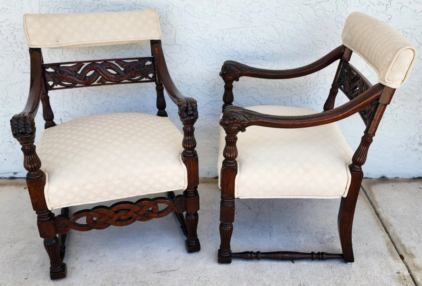 Chinoiserie Foo Dog Armchairs Pair Mid Century