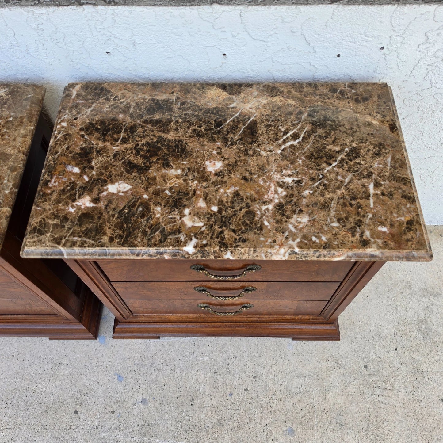 Thomasville Elysee Nightstands Burl and Marble A Pair