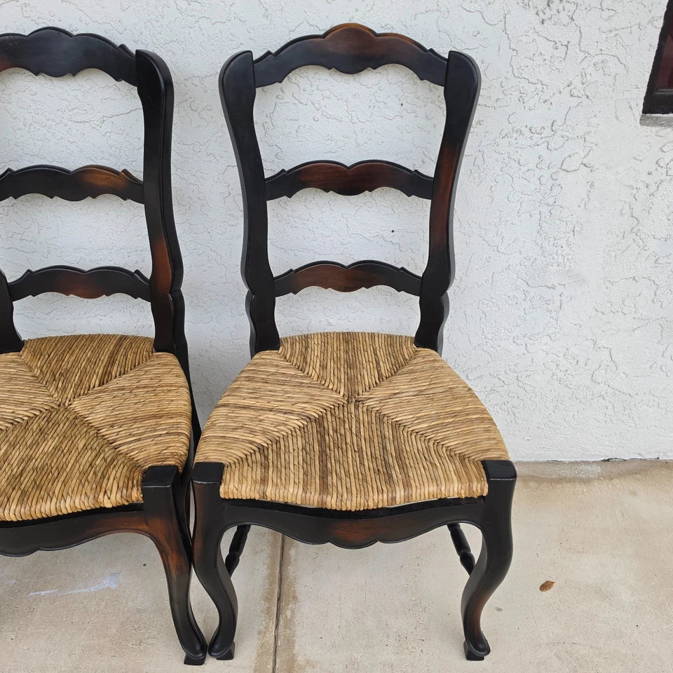 French Country Ladderback Rush Seat Dining Chairs Set of 4