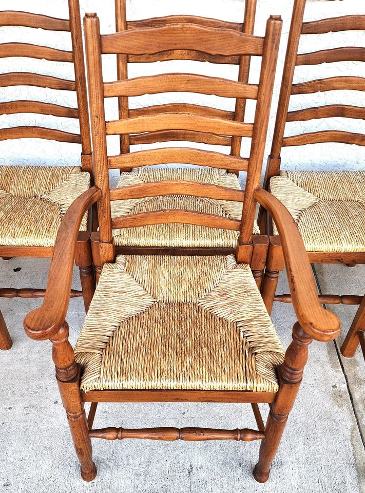 Vintage Ladder Back Rush Seat Dining Chairs Set of 8