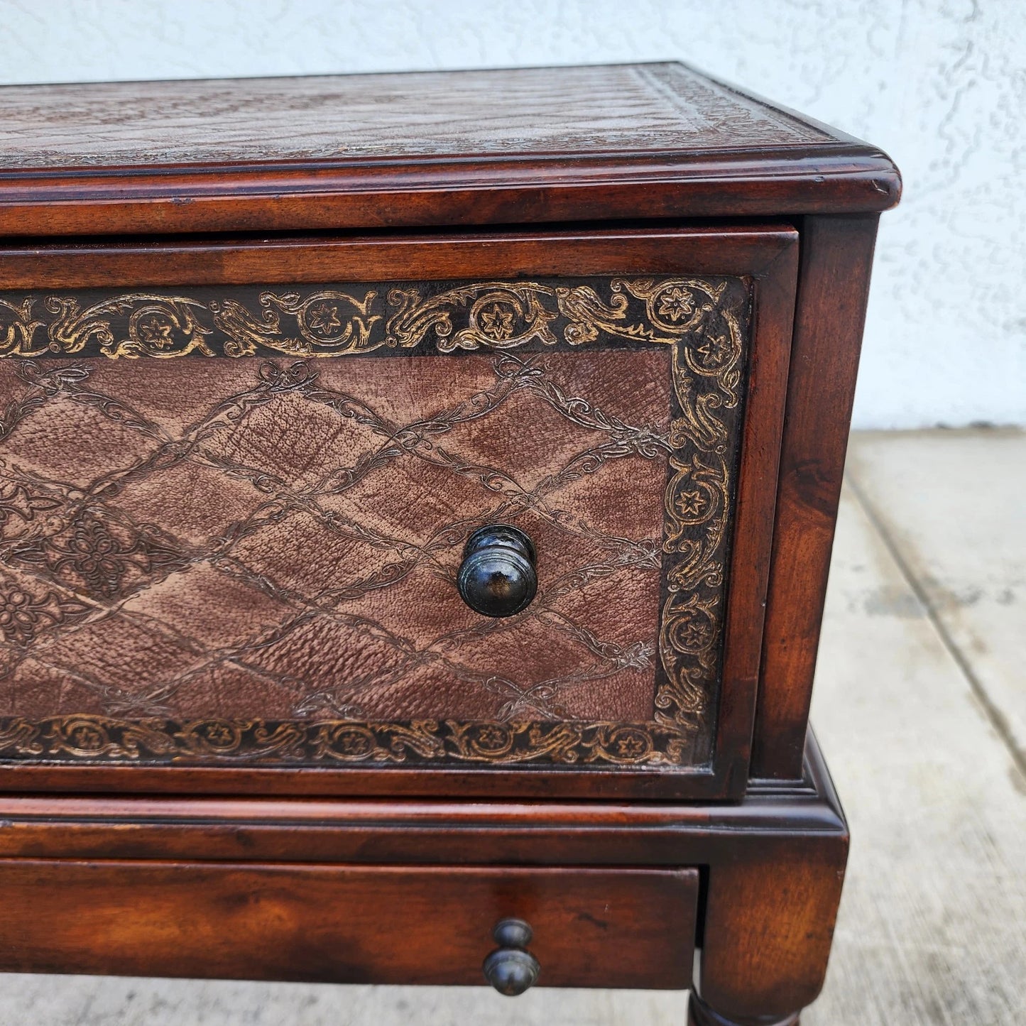 Theodore Alexander Leather Wrapped Side Accent Table