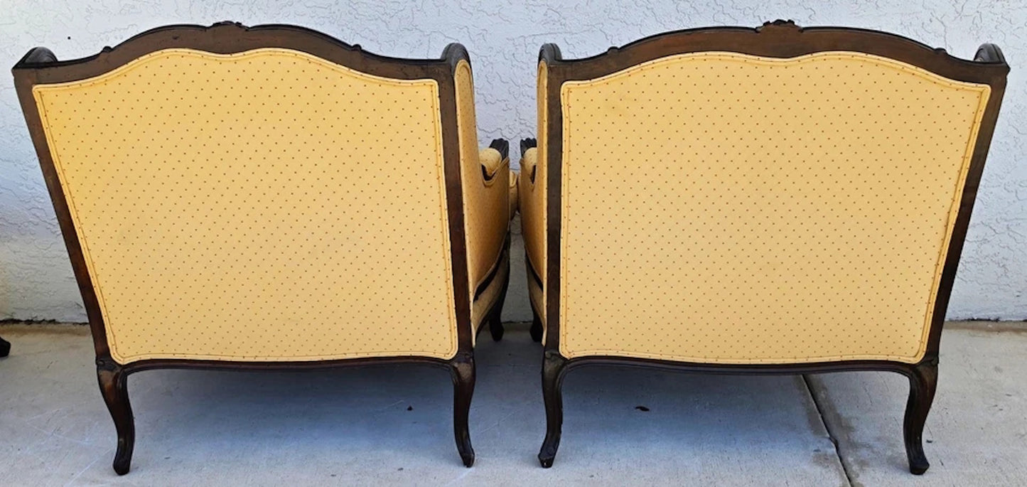 Pierre Deux Style French Country Provincial Bergere Lounge Chairs & Ottoman Pair