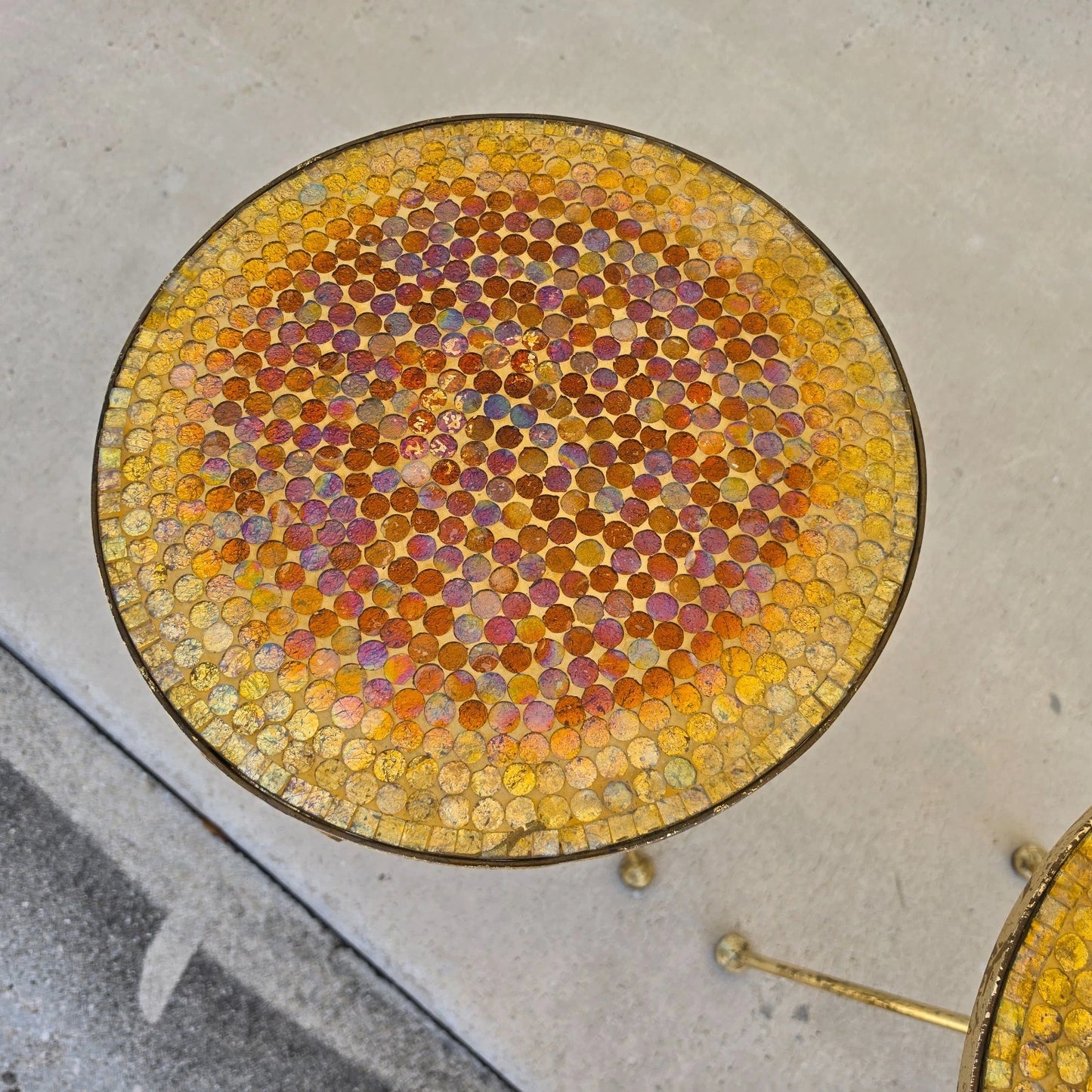 Italian Gold Gilt Folding Mosaic Side Drink Tables 1960s Pair