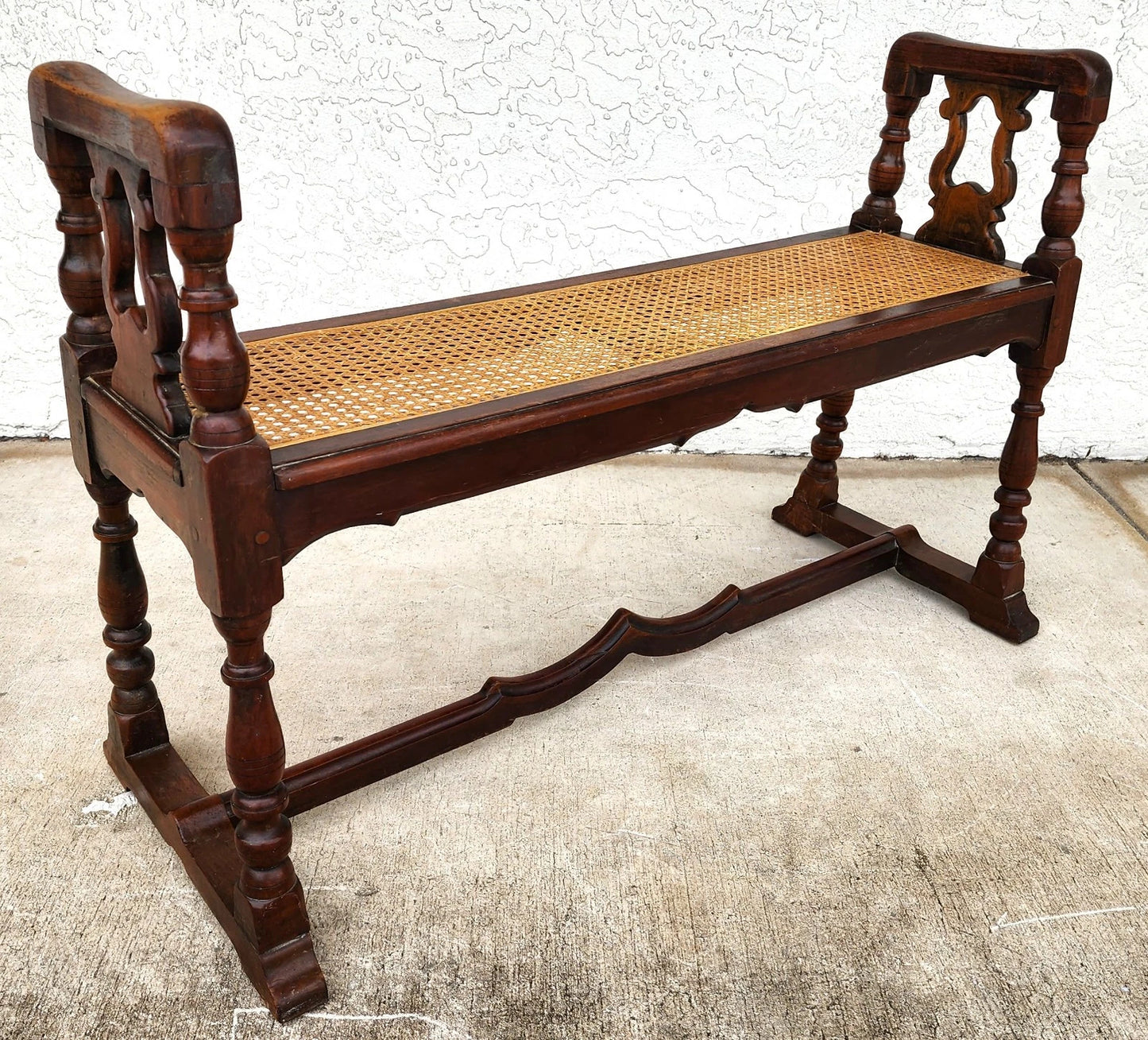 Antique English Walnut & Cane Window Bench