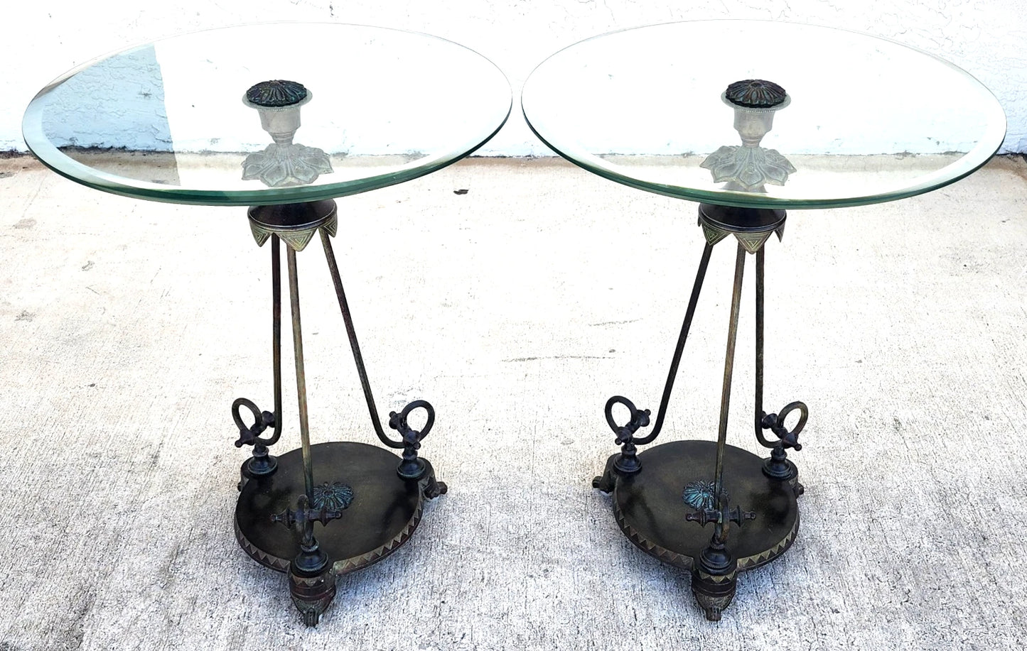 Verdi Gris Bronze Gueridon Tables Pair