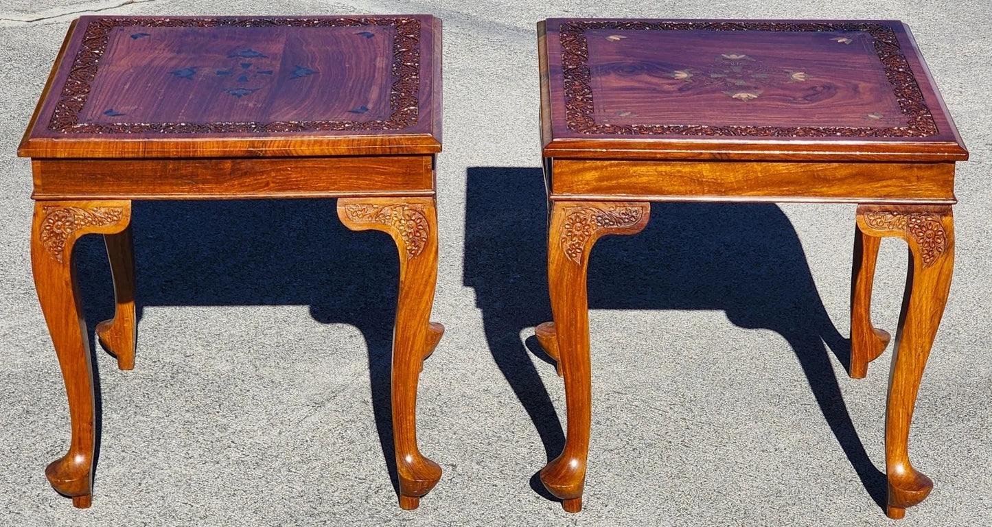 Mid Century Anglo Indian Walnut Coffee & Side Tables 3 Piece Set