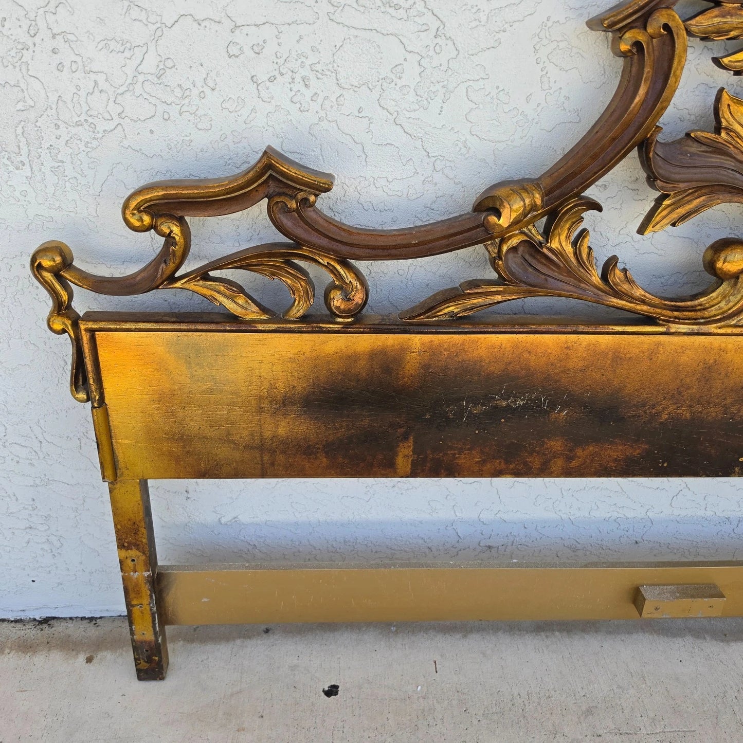 Mid Century French Rococo Louis XV Baroque Gold Gilt Metal King Headboard