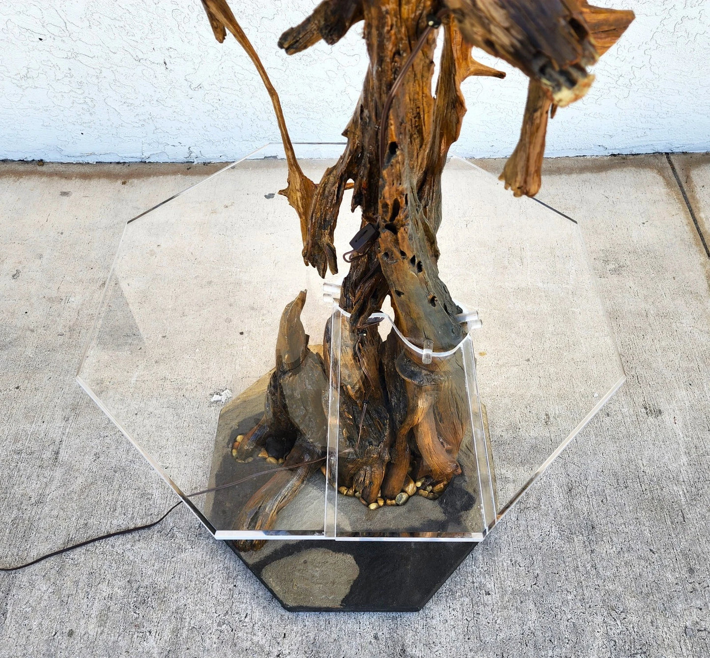 Monumental Driftwood Floor Lamp with Table