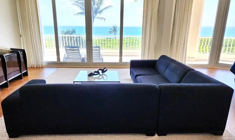 Thayer Coggin MCM Black Linen Sectional Sofa