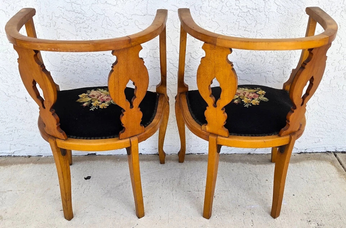 Antique Circa 1900 Victorian Corner Tub Barrel Chairs Set of 2