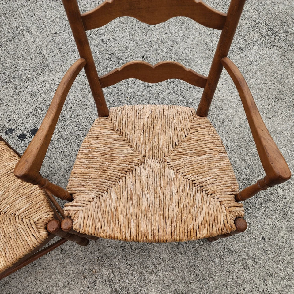 Vintage Ladder Back Rush Seat Dining Chairs Set of 4