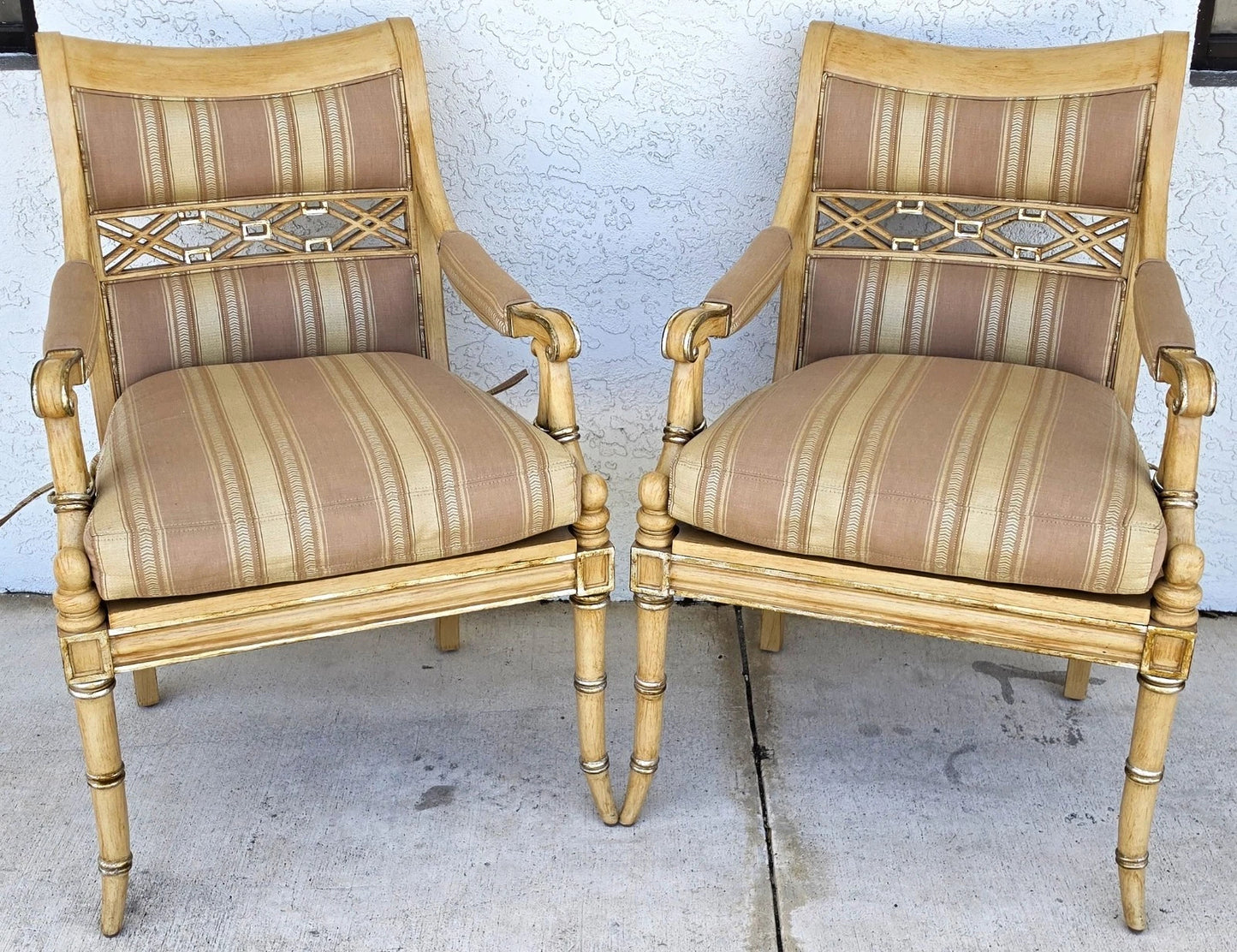 Century Furniture Regency Cane Seat Armchairs Pair
