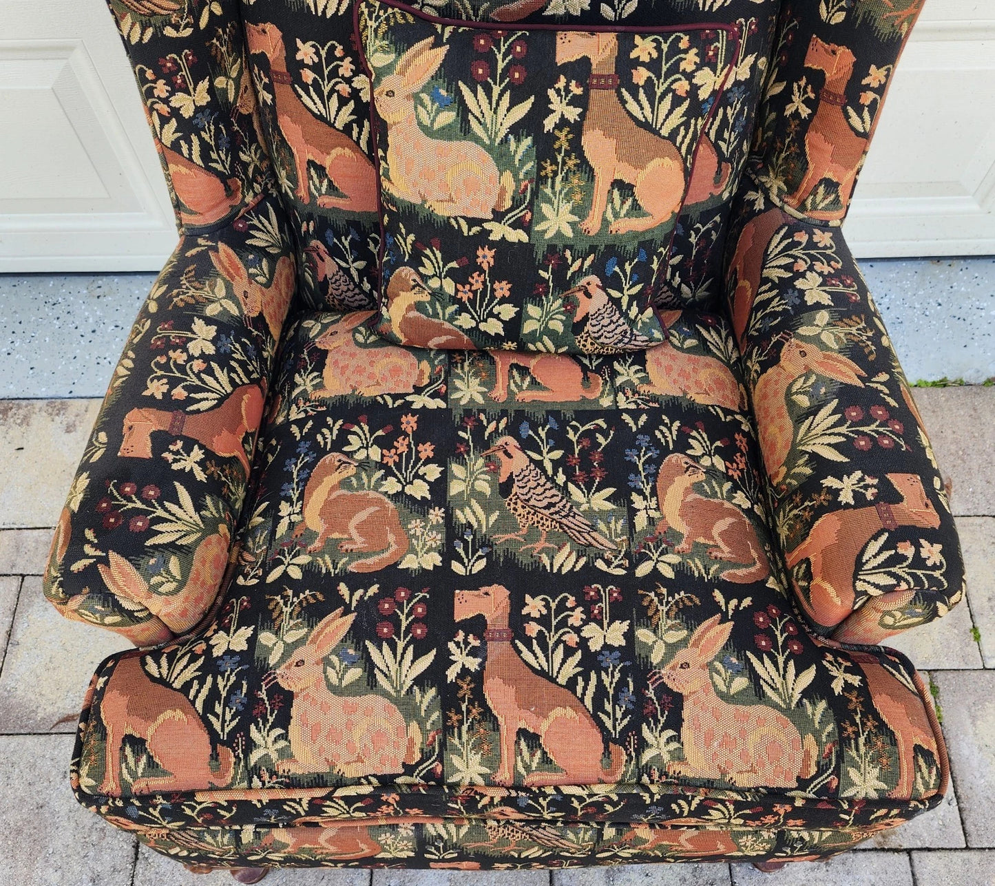 Vintage Chippendale Wingback Armchair French Country Farmhouse Animals