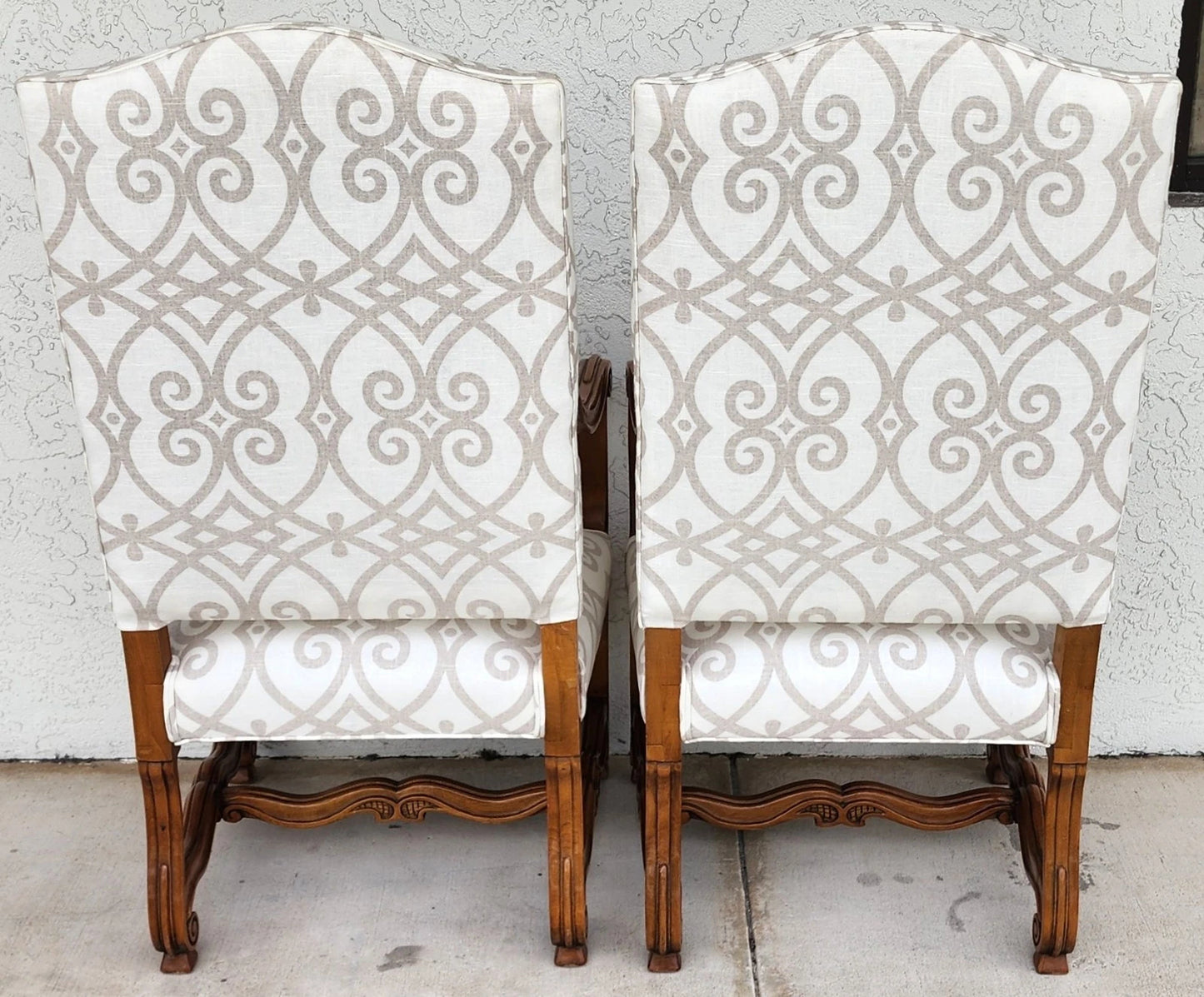 French Louis XIII Os de Mouton Linen Armchairs Pair