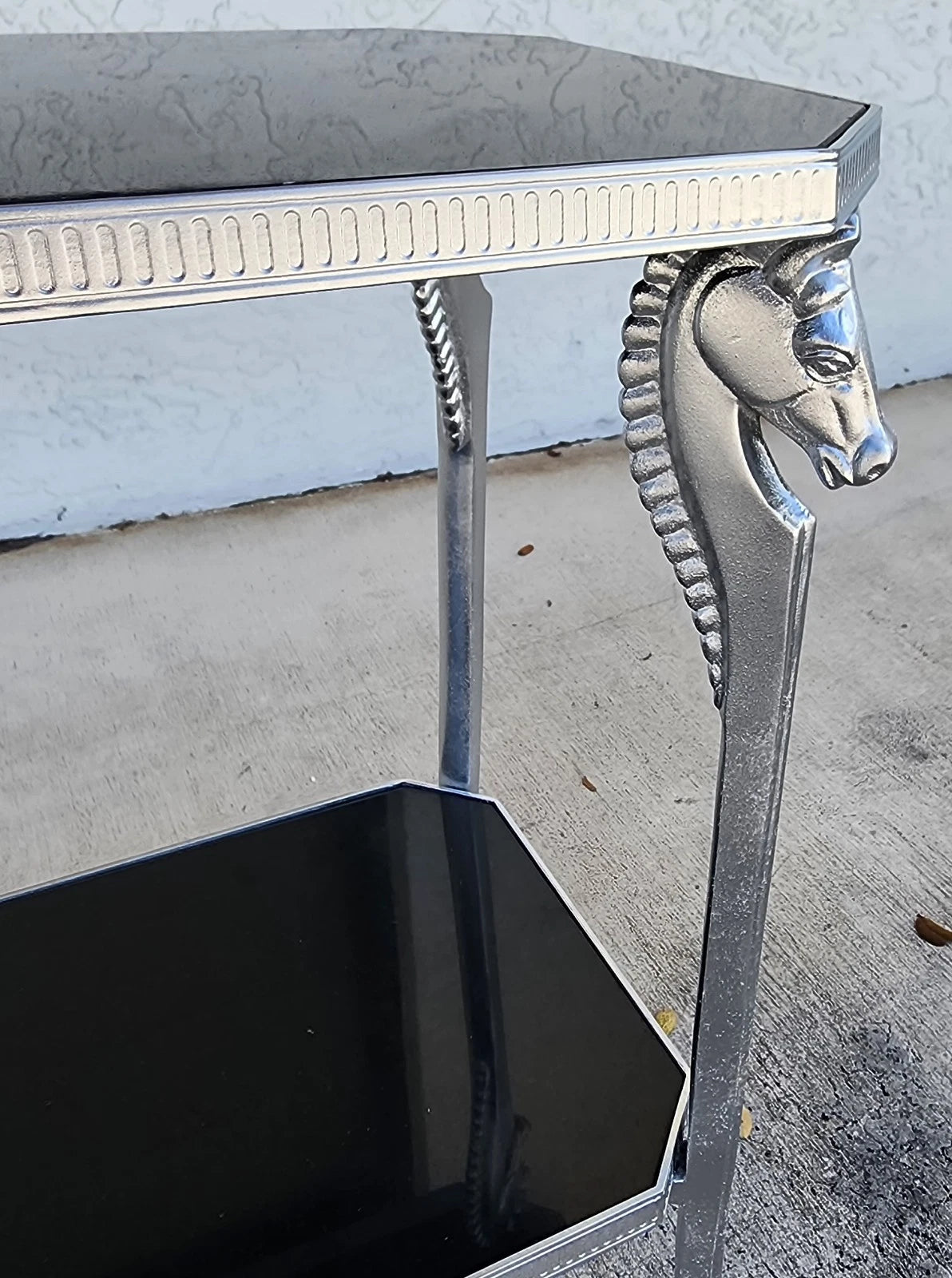 Black Stone and Metal Horse Equine 2 Tier Side Table
