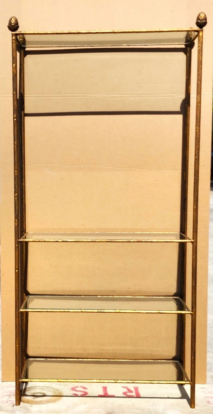 Gilt Iron & Glass Faux Bois Étagère Bookcase Shelf Mid Century