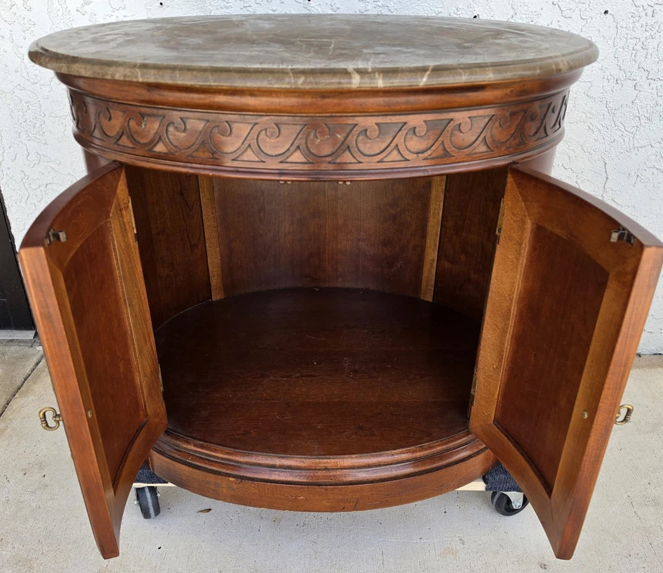 Henredon Style Mahogany & Marble Drum Center Side Bedside Table