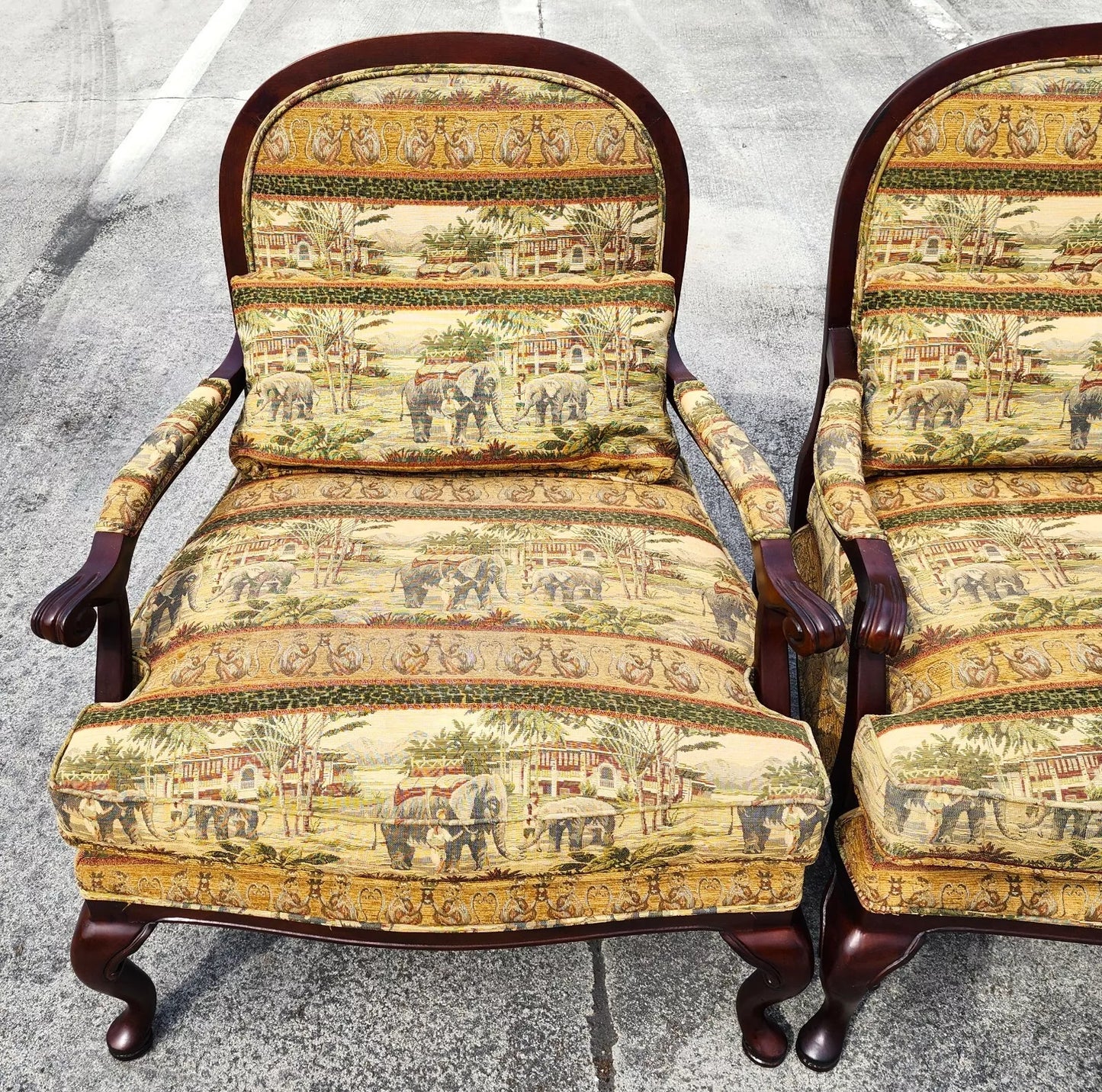 Lexington Armchairs Asian African Style Elephants Monkeys