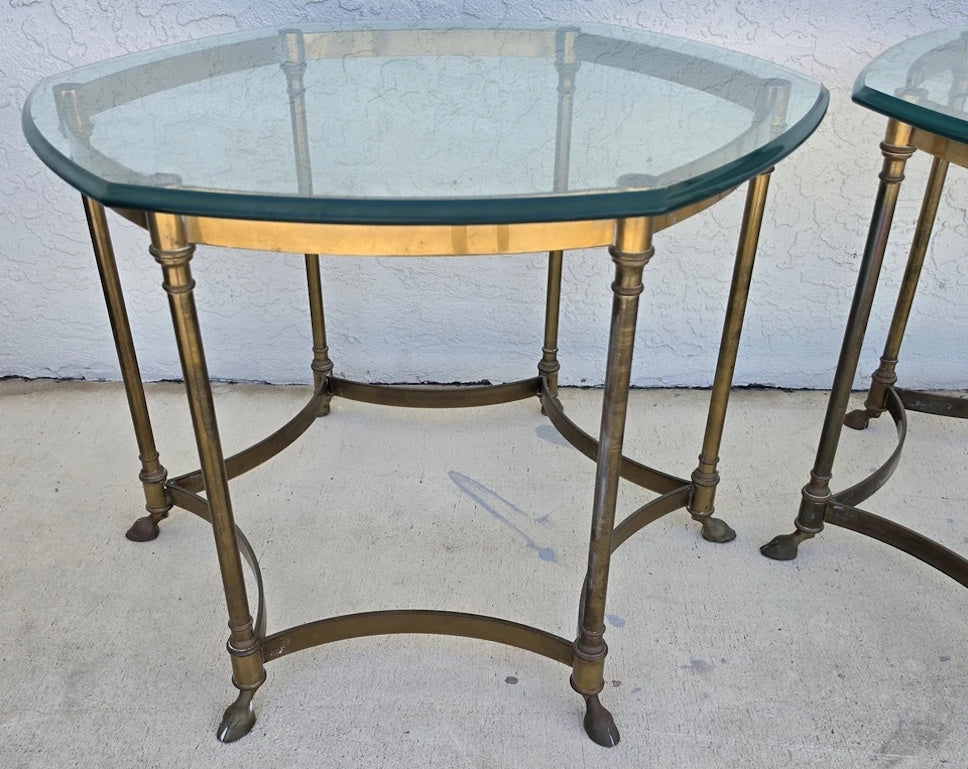 Vintage Labarge Side Table Brass Glass Hoof Footed Octagonal