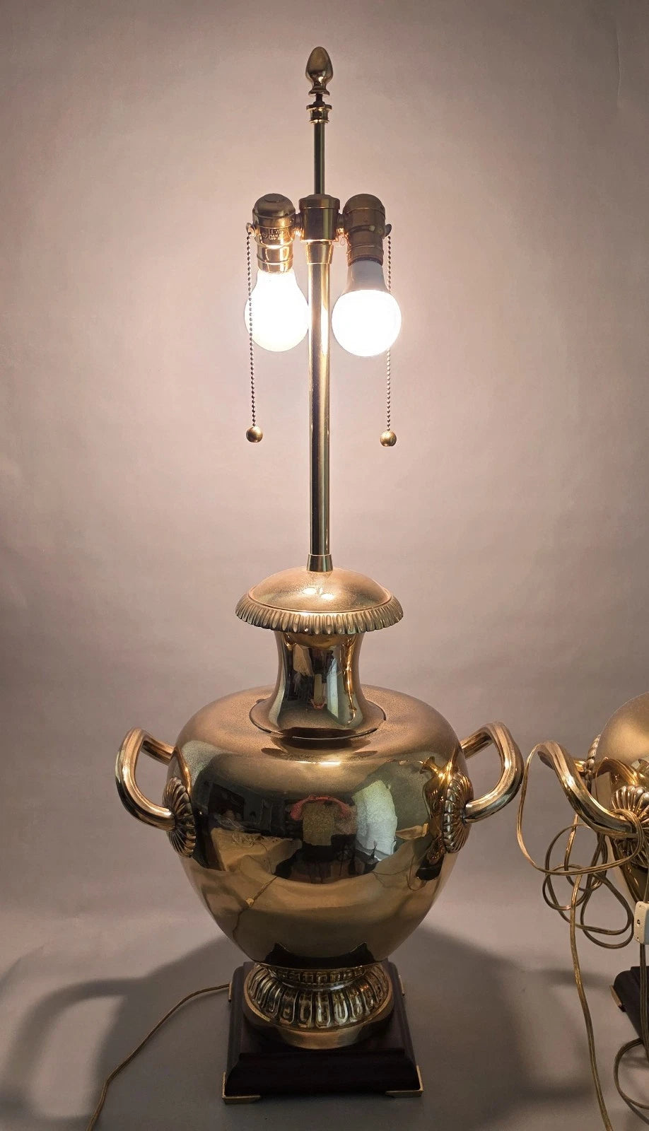 Vintage Marbro Polished Brass "Hydria" Table Lamps Dual Light A Pair