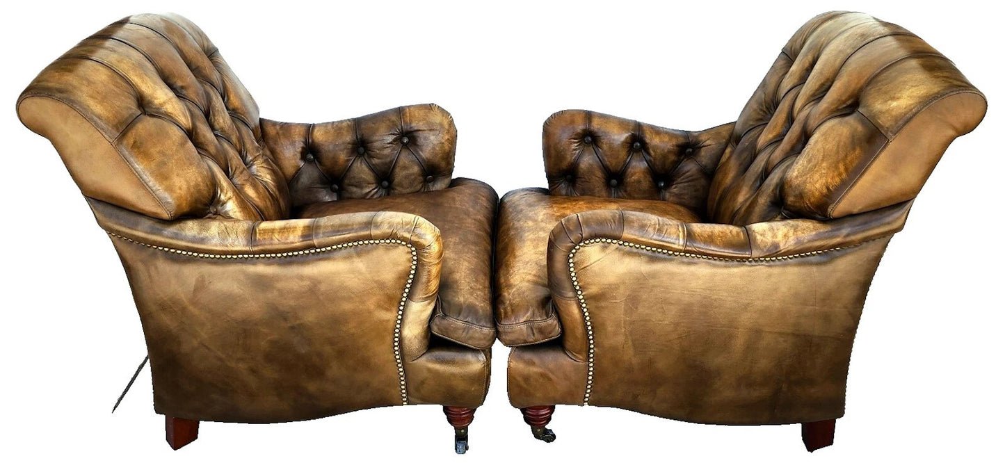 Top Grain Leather Club Chairs Pair