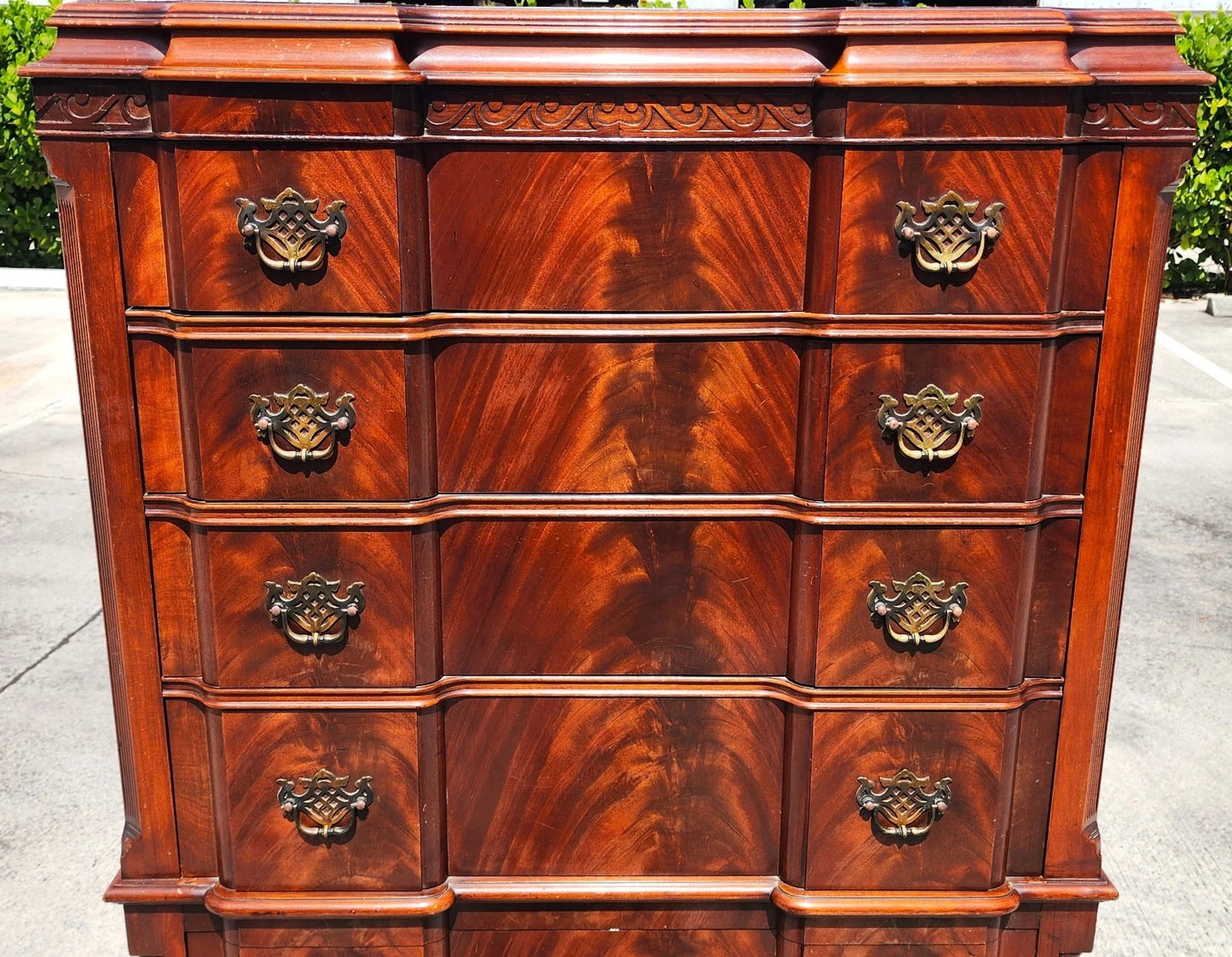 Antique Georgian Flame Mahogany Block Front Highboy Dresser