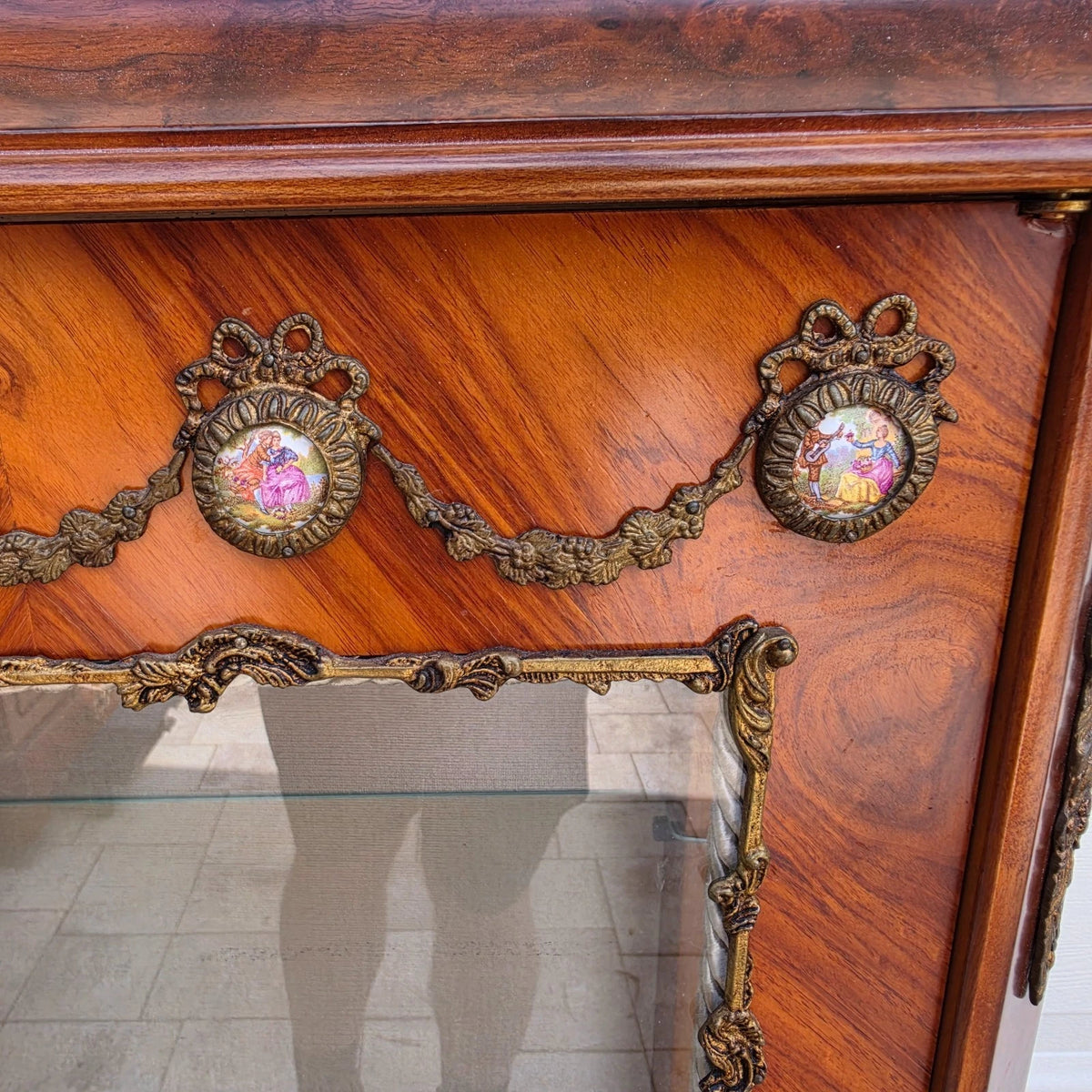 French Louis XVI Vernis Martin Style Vitrine Display Cabinet Gilt Bronze Mounts