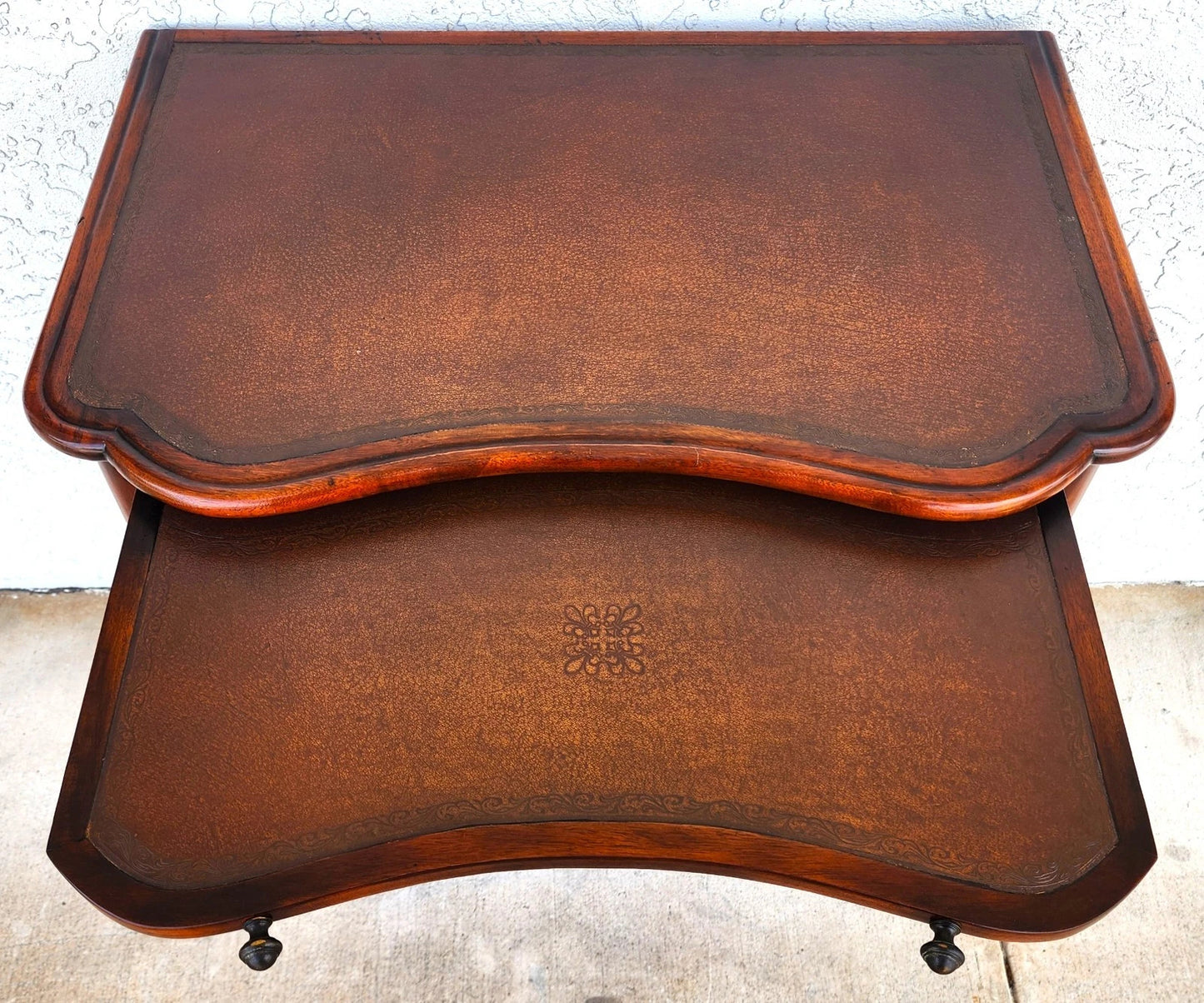 Theodore Alexander Leather Wrapped Serpentine Chest Hidden Pull Out Desk