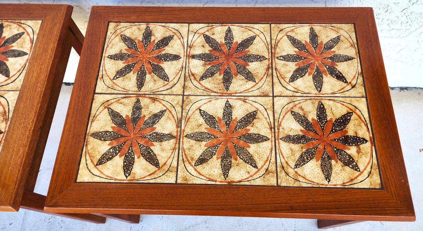 MCM Danish Teak & Tile Coffee & Side Tables 1960s Set of 3