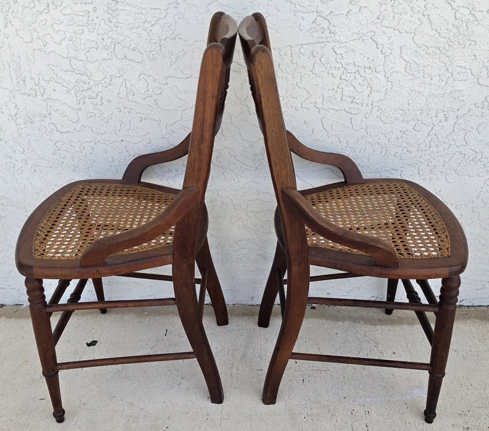 Antique Walnut Victorian Spindle Back Cane Seat Dining Chairs Set of 6