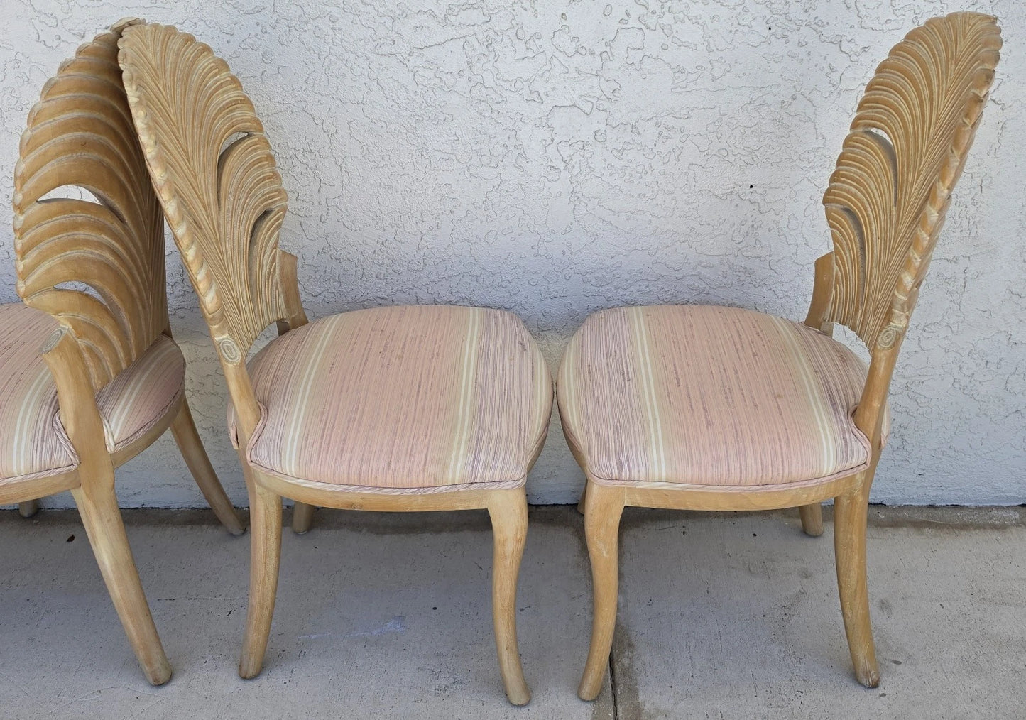 Vintage Venetian Grotto Style Carved Wood Palm Leaf Dining Chairs Set of 4