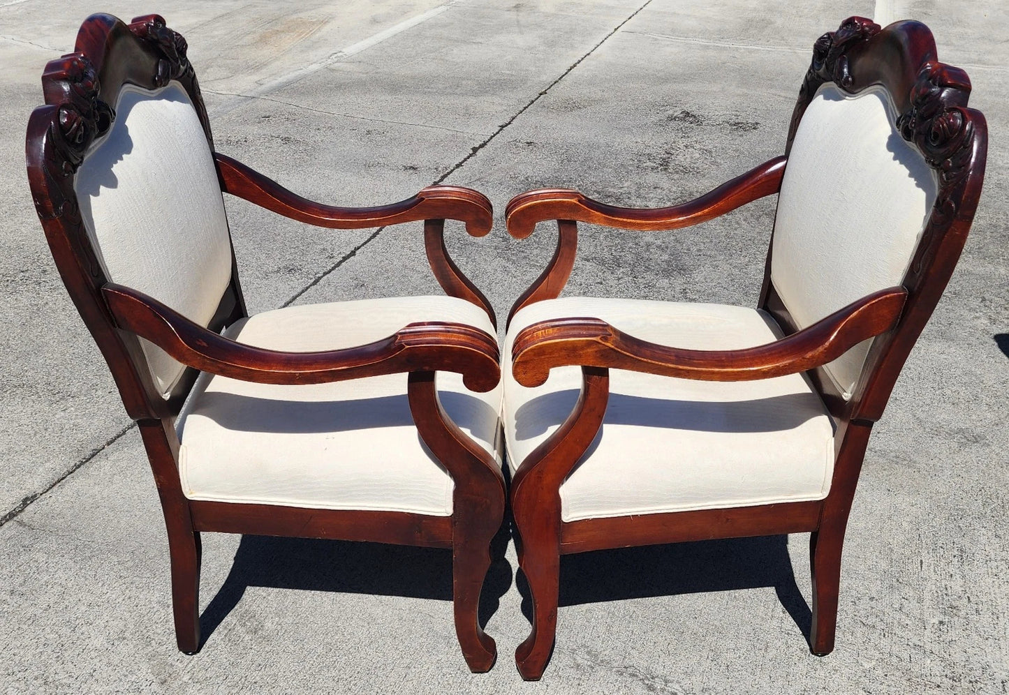 Antique Asian Rosewood Carved Foo Dogs Armchairs Set of 2