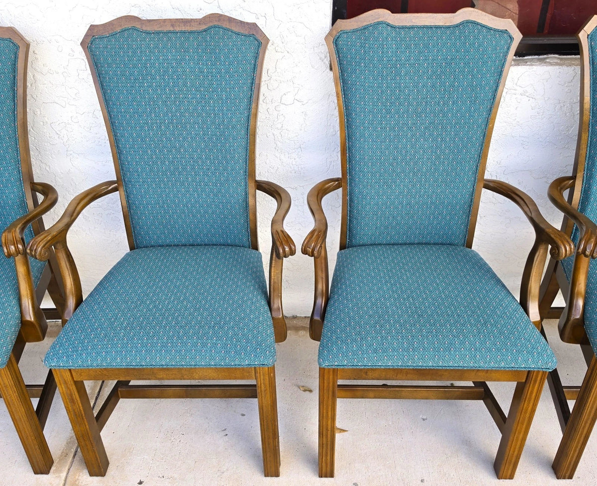Vintage AMERICAN OF MARTINSVILLE Chippendale Dining Armchairs Teal Set of 8