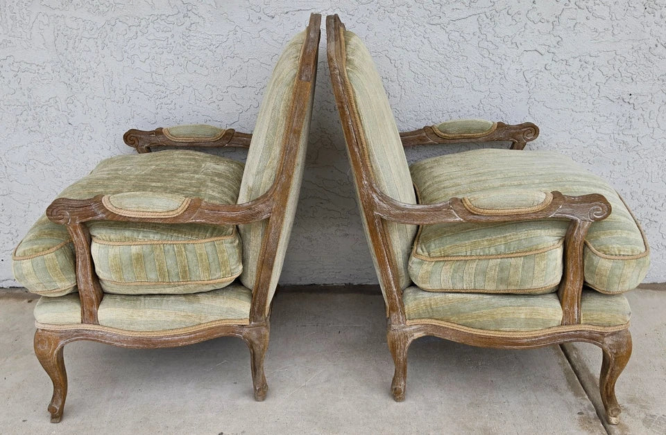 Plush Velvet French Country Fauteuil Armchairs Pair