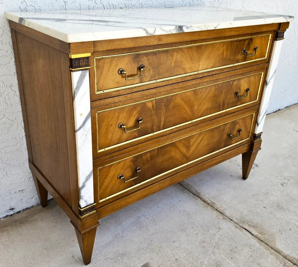 Mid Century Louis XVI Maison Jansen Style Marble Top Commode Dresser Sideboard