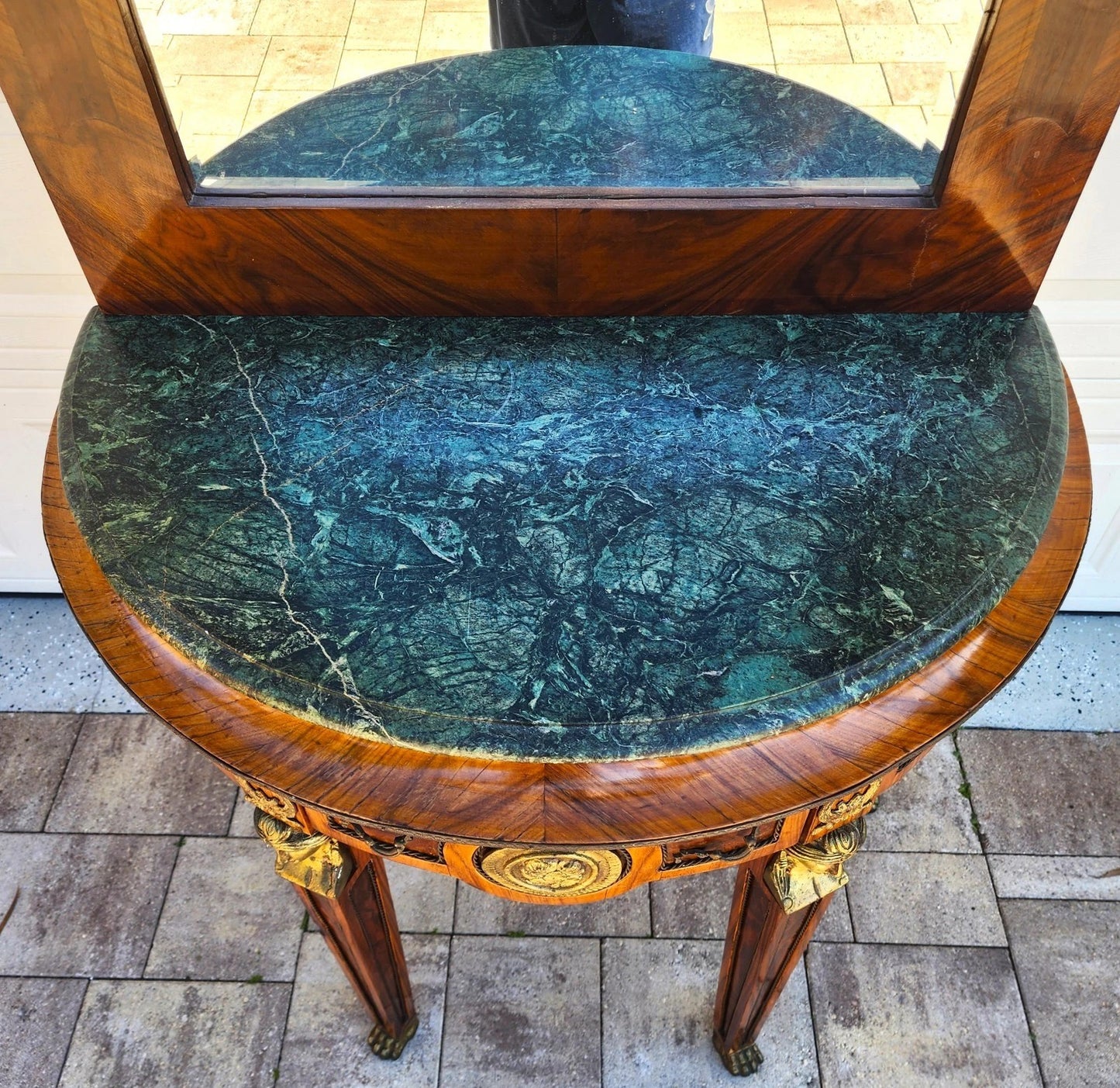 French Empire Style Console Marble Entry Table & Mirror